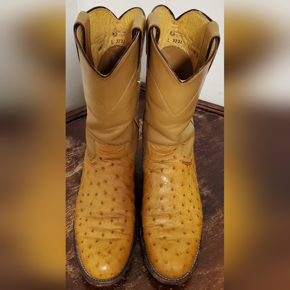 Vintage Justin Full Quill Ostrich Tan Leather Roper Women's Boots - Picture 6 of 9